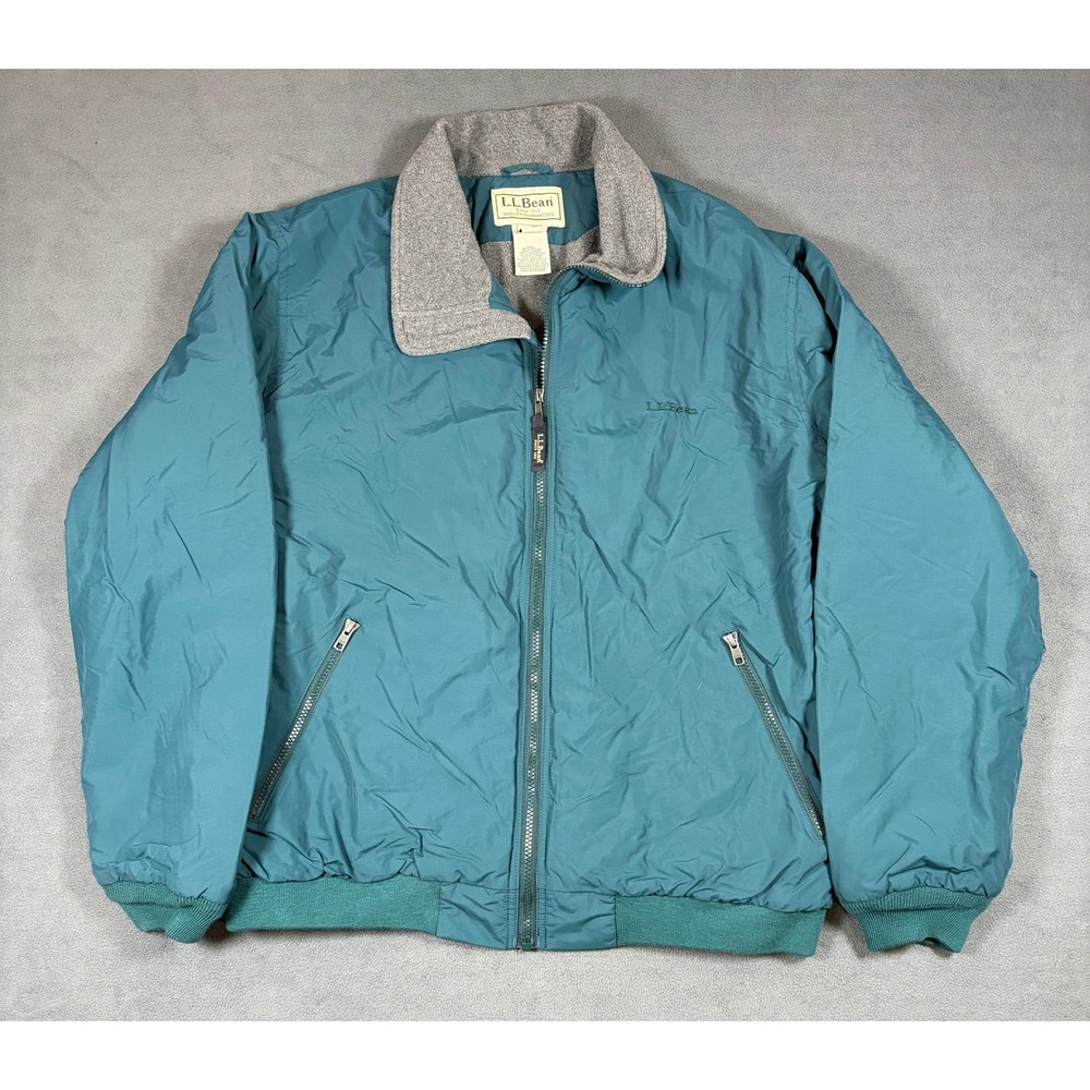 VTG LL Bean Warm-Up Jacket Mens XL Teal Green Thinsulate Fleece Lined Full Zip